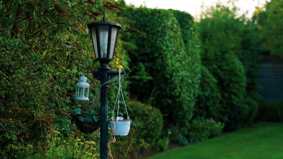 Energiezuinige buitenverlichting langs tuinpad bij nacht. Energiezuinige buitenverlichting langs tuinpad bij nacht.